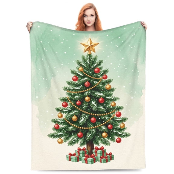 Christmas Blanket, Flannel Festive Christmas Tree Print, All Season Throw, Plush Warm Cozy Soft Blanket 50x40