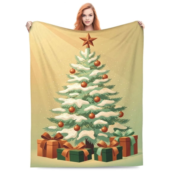 Christmas Blanket, Flannel Festive Christmas Tree Print, All Season Throw, Plush Warm Cozy Soft Blanket 50x40