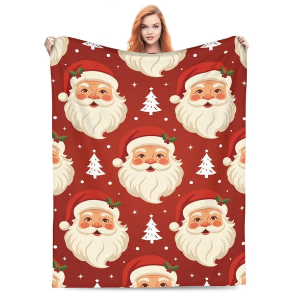 Christmas Blanket, Flannel Festive Santa Claus Snowflake Print, All Season Throw, Plush Warm Cozy Soft Blanket 50x40