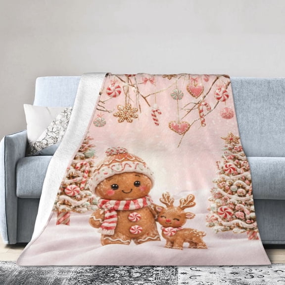 Christmas Blanket Gingerbread Reindeer Soft Cozy Throw Blanket Gift for Women teenager 50x40