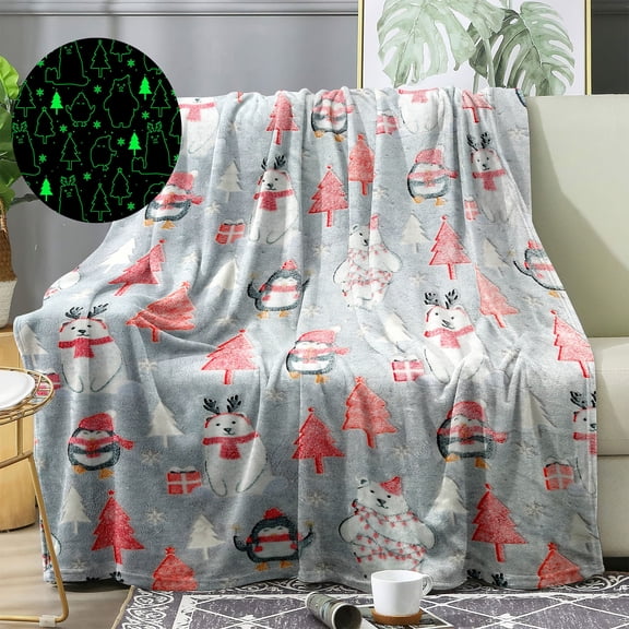 Christmas Blanket Glow in The Dark Blanket for Adults Gifts for Women Kids Santa Throw Blankets for Winter Christmas Decorations for Bedroom Couch，59.06x51.18x0.79in