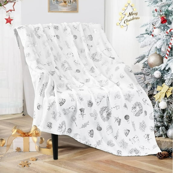 Christmas Blanket Gold Christmas Throw Blanket, Christmas Blankets and Throws Soft Warm Flannel Christmas Throw Blankets for Couch, Bed, Sofa, 50 x 60 Inch, Gold