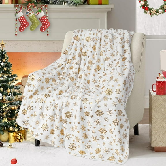 Christmas Blanket Gold Snowflake Christmas Throw Blanket, Soft Warm Flannel Christmas Blankets and Throws Christmas Throw Blankets for Couch, Bed, Sofa, 50 x 60 Inch, Gold