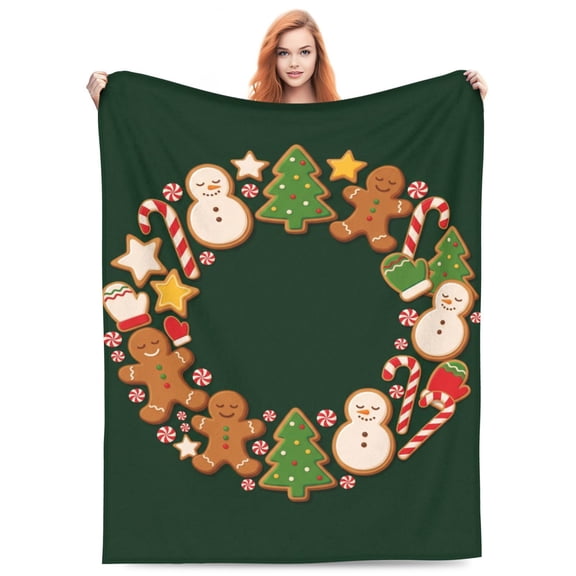 Christmas Blanket, Green Gingerbread Man Snowman Theme, Soft Cozy Flannel Throw for Couch Sofa 50x40