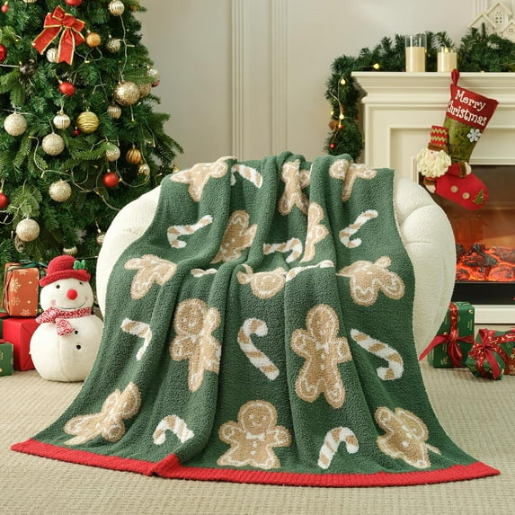 Christmas Blanket Green Gingerbread Man Throw Blanket 50x60 inches, Ultra Soft Cozy Throw Blanket for Couch, Sofa and Bed for Christmas