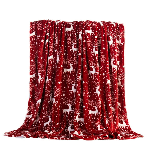 Christmas Blanket, Holiday Throw Blanket, Reindeer Snowman Christmas Decorative Blanket, Soft Breathable Warm Comfortable Polyester Blanket for Sofa Bedroom, 70x100cm, Red