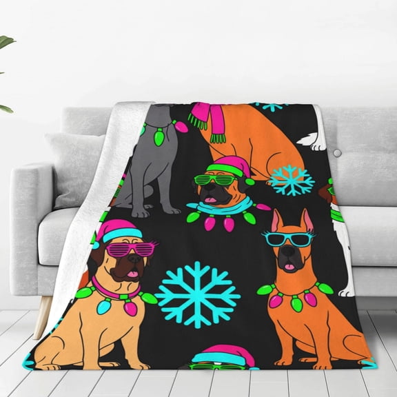 Christmas Blanket, Joyful Christmas Dog Graphic, Warm Winter Present, Decorative Flannel Throw 50x40