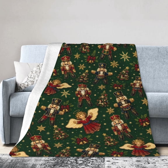 Christmas Blanket Nutcracker Angel Tree Soft Cozy Fleece Blanket Gift for Women Family 50x40