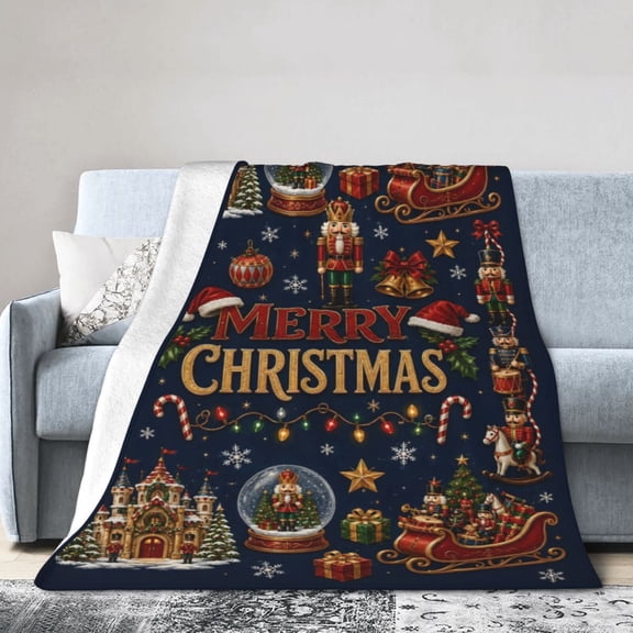 Christmas Blanket Nutcracker Sleigh Gift Soft Cozy Throw Blanket Gift for Women Family 50x40