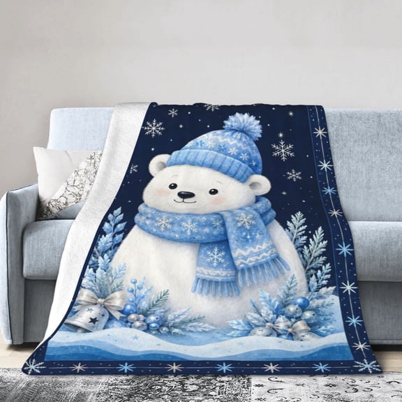 Christmas Blanket Polar Bear Scarf Hat Snow Soft Cozy Throw Blanket Gift for Women Family 50x40