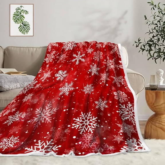 Christmas Blanket Red Snowflake Decoration Fuzzy Warm Winter Super Soft Blankets for Couch Sofa 50x60 Inch