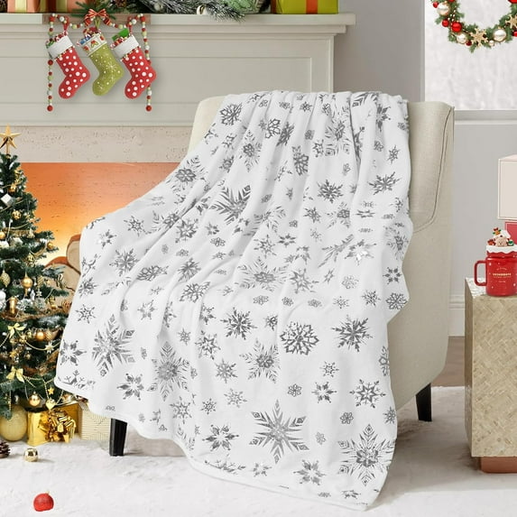Christmas Blanket Silver Snowflake Christmas Throw Blanket, Snowflake Christmas Blankets and Throws Soft Warm Flannel Christmas Throw Blankets for Couch, Bed, Sofa, 50 x 60 Inches, Silver