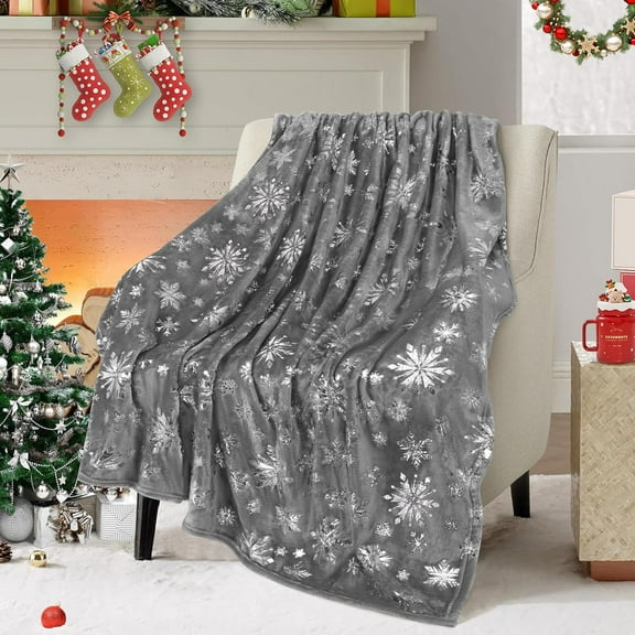 Christmas Blanket Silver Snowflake Christmas Throw Blanket, Snowflake Christmas Blankets and Throws Soft Warm Flannel Christmas Throw Blankets for Couch, Bed, Sofa, 50 x 60 Inch, Silver