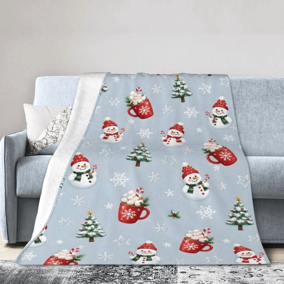 Christmas Blanket Snowman Hot Cocoa Tree Soft Cozy Fleece Blanket Gift for Women teenager 50x40