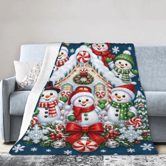 Christmas Blanket Snowman House Candy Cane Soft Cozy Throw Blanket Gift for Women teenager 50x40