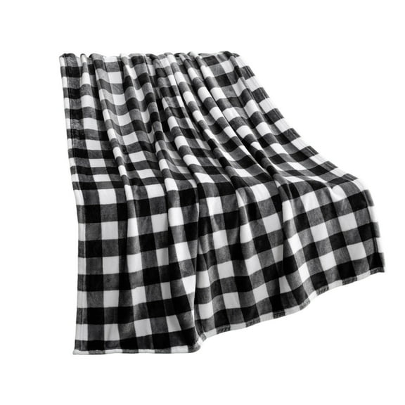Christmas Blanket, Soft Checkered Flannel Blanket for Sofa, Plaid Christmas Couch Throw Bed, Warm Cozy Decorative Blanket Decor Gift,51.18x39.3in(Black)