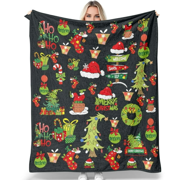 Christmas Blanket Soft Cozy Throw Blanket Interesting Festival Gift for Couch Sofa Bed Living Room Home Decoration -Black 30*40IN