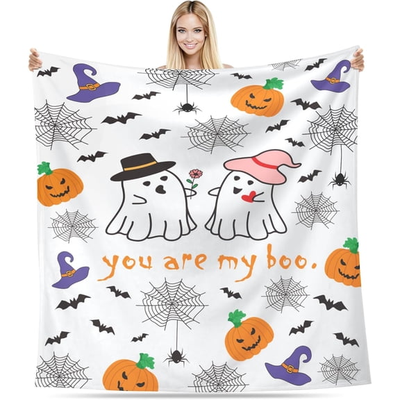 Christmas Blanket and Throw, Ghost Pumpkin Blanket, Valentines Gifts for Him Her, Soft Halloween Plush Throw Blanket, Horror Movie Blanket, Christmas Decorations, Boo Blanket for Couch Sofa, 50" X 60"