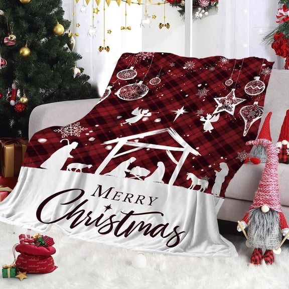 Christmas Blanket Throws, Cebalnir Sofa Breathable Fuzzy Blanket, for Festival Party Nativity Scene Decorations Themed Ornaments, Machines Washable, 29.53x39.37in