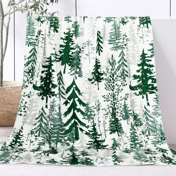 Christmas Blanket Watercolor Green Pine Tree Throw Blanket Soft Plush Blanket for Xmas Winter Home Bed Sofa Chair, Christmas Gift for Family