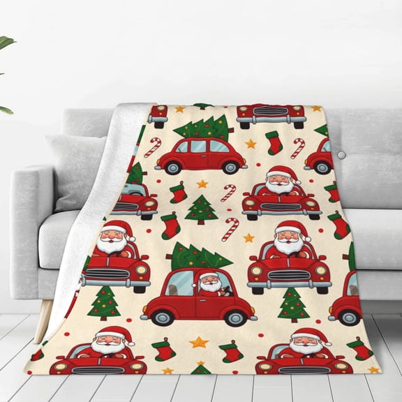 Christmas Blanket - White Holiday Throw with Santa Claus & Snowman - Warm Cozy Winter Blanket 50x40