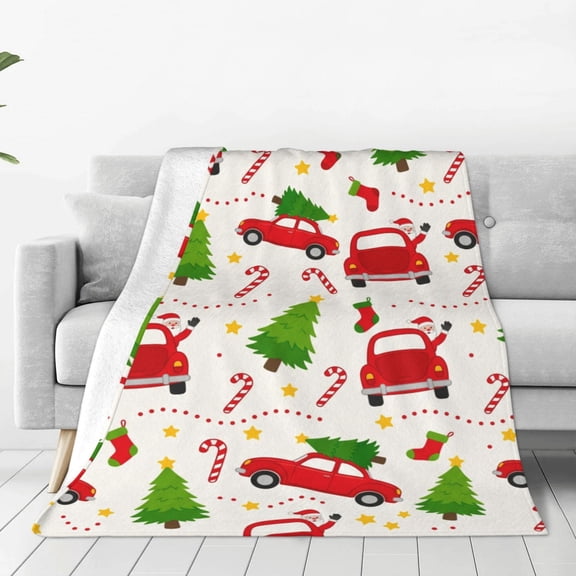 Christmas Blanket, White Santa Snowman Theme, Soft Warm Flannel Throw for Couch Sofa 50x40