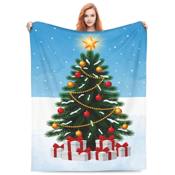 Christmas Blanket, Winter Pine Tree Theme, Soft Warm Flannel Throw for Couch Sofa Travel 50x40