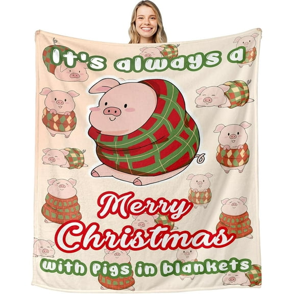 Christmas Blanket for Women Men Pigs in a Blanket Christmas Decorations Stocking Stuffers for Kids Christmas Throw Blanket 60x80 inches Soft Cozy Blanket for Christmas Bedding White Elephant Gifts