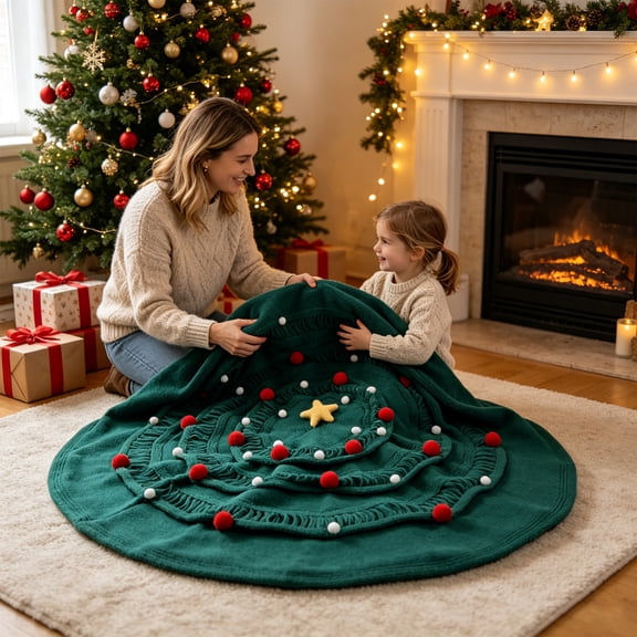 Christmas Blanket as a Gift, Christmas Tree Blanket, Hand-Woven Flower Blanket, Nap Time Blanket for Kids, Nursery, Living Room and Holiday Gift