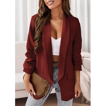 Women's Solid Color Open Front Blazer - Casual Cardigan Jacket With Oversized Lapel, Lightweight, Versatile For Office Or Casual Wear