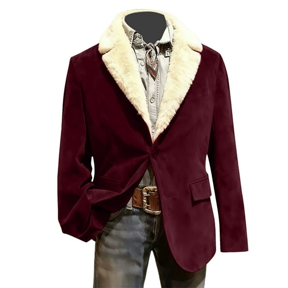 Christmas Blazer Men Xmas Print Vintage Holiday Corduroy Suit Jacket One Button Holiday Party Jacket with Pockets