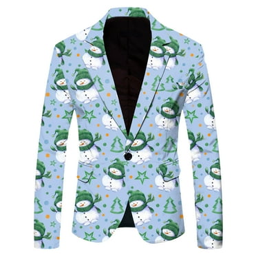 Christmas Blazer Men's Christmas Snowflake Santa Claus Printed Pocket Lapel Buttoned Blazer Suit Jacket Suit