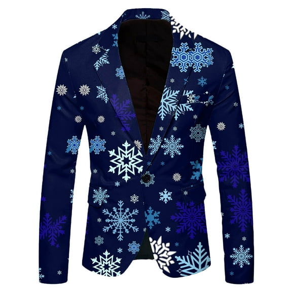 Christmas Blazer Men's Christmas Snowflake Santa Claus Printed Pocket Lapel Buttoned Blazer Suit Jacket Suit