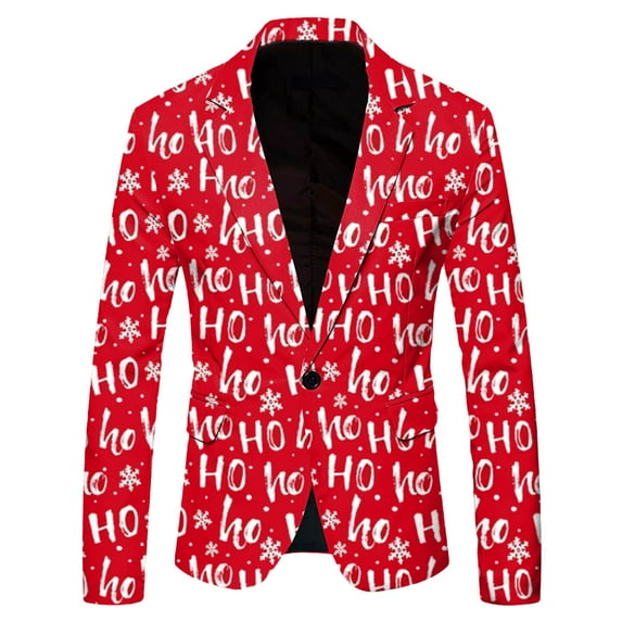 Christmas Blazer Men's Christmas Snowflake Santa Claus Printed Pocket Lapel Buttoned Blazer Suit Jacket Suit