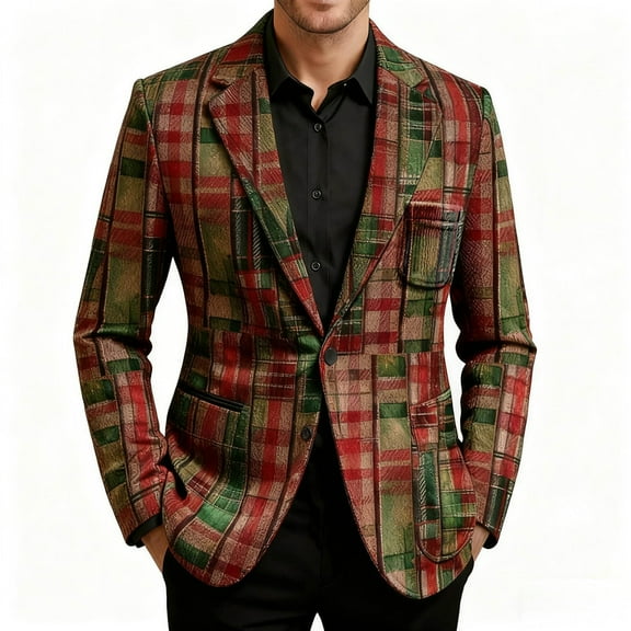 Christmas Blazer for Men Corduroy Sequins Ugly Jacket 3 Button Funny Xmas Graphic Party Business Office Blazer Dark Green L