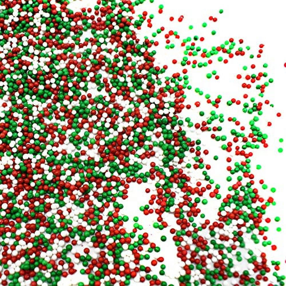 Christmas Blend Nonpareils - 12 Oz Resealable Candy Bag - Mini Red, White, and Green Nonpareils - Christmas Themed Sprinkle Topping for Baking and Ice Cream