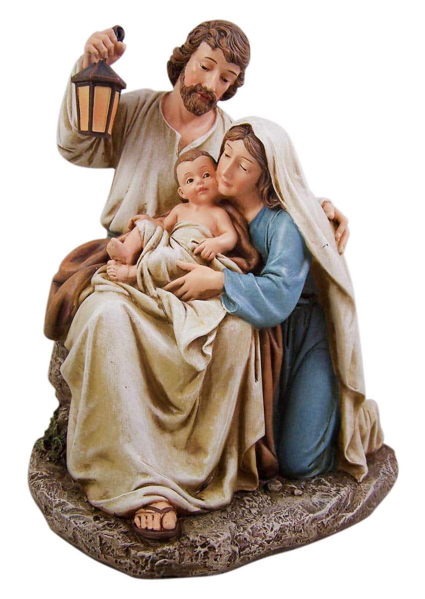Holy Family Resin Figurine with Lantern, 9.25-Inch