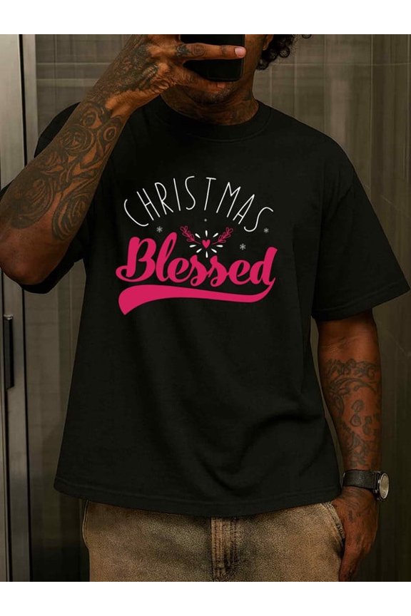Greenink Christmas Blessed Tee t shirt t shirts men limited edition casual black Fashionable, printed, machine washable Regular fit, everyday comfort, relaxed and urban