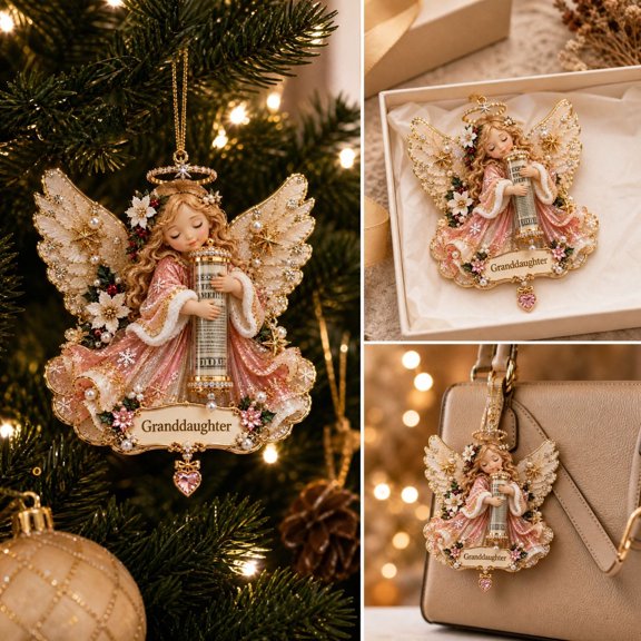 Christmas Blessing Angel 2D Acrylic Cash Holder Ornament 3.9 Inch, Money Gift Keepsake with Slot, Xmas Tree Hanging Decoration, Holiday Gift Style E
