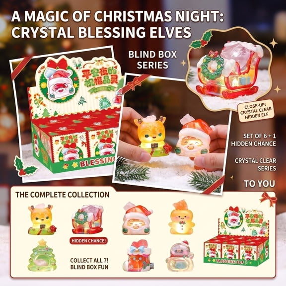 Christmas Blessing Elf Blind Box, Transparent Crystal Mini Resin Figurines, Holiday Collectible Mystery Toy for Tiered Tray Desk Home Decor (1 Pack , Random)