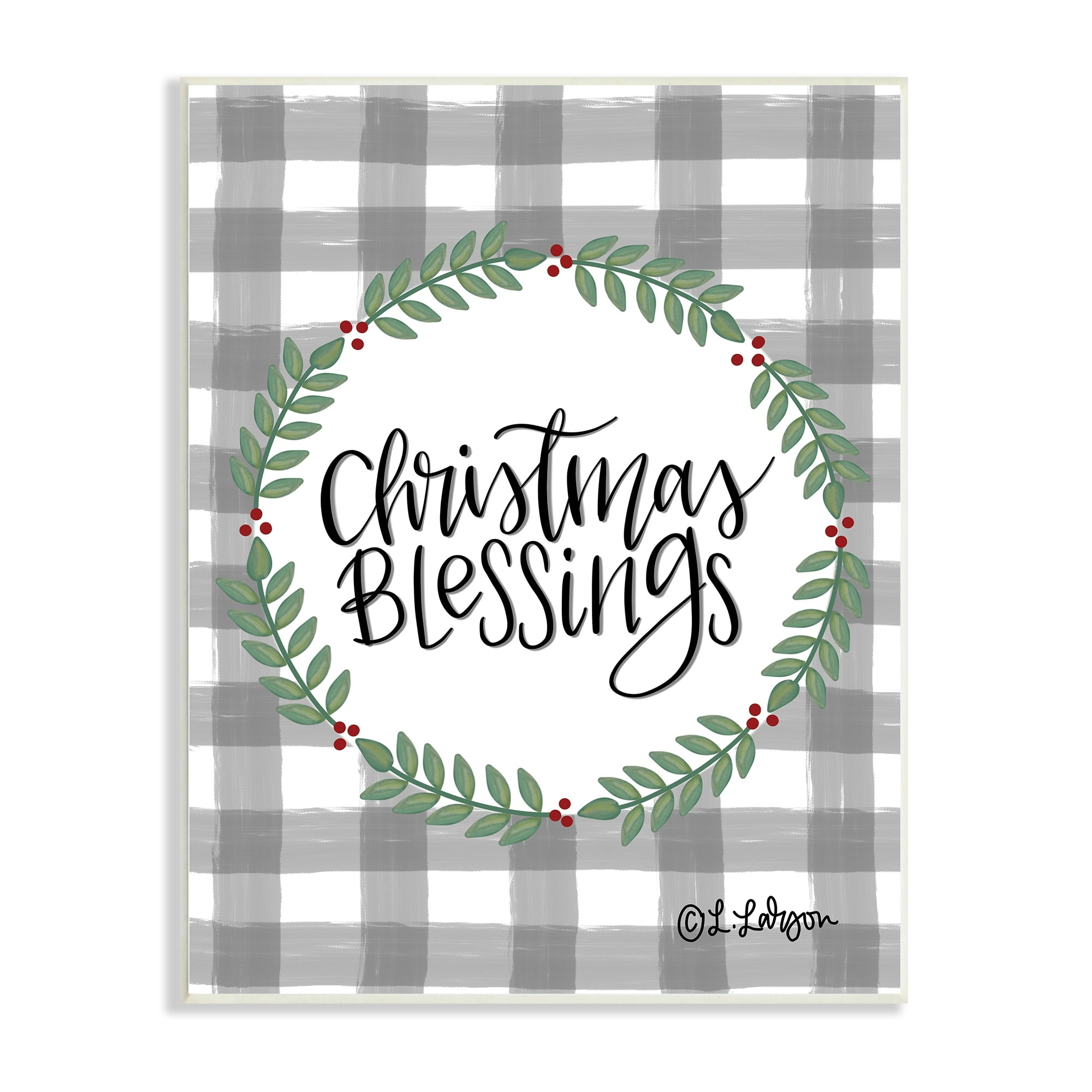 Christmas Blessings Calligraphy Tartan Holly Sprigs Border Inspirational Graphic Art Unframed Art Print Wall Art