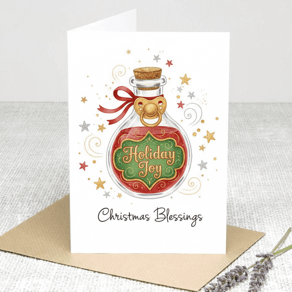 Christmas Blessings Card Holiday Joy with Cheerful Ornament Design Envelope Included, Blank Inside Perfect for Spreading Holiday Cheer and Warm Wishes