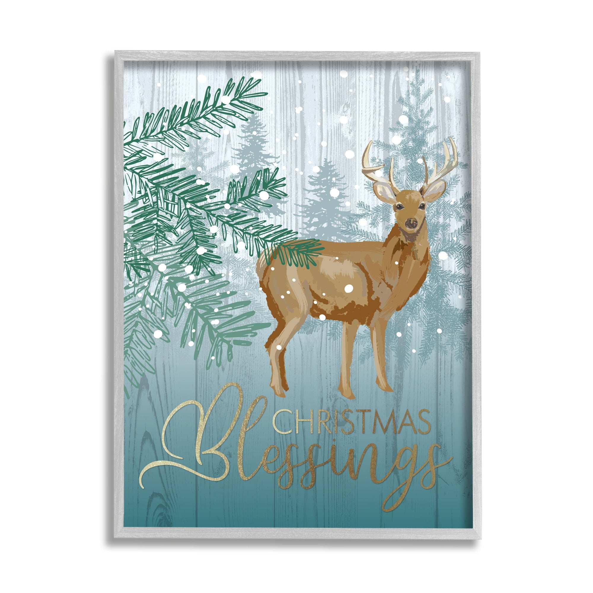 Christmas Blessings Deer & Fir Motif Glam Detail Animals & Insects Graphic Art Framed Art Print Wall Art