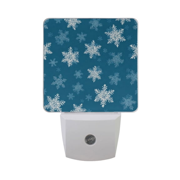 Christmas Blue Background White Snowflakes LED Night Light Sensor Lamp Plug-in Adjustable Brightness 2 Pack