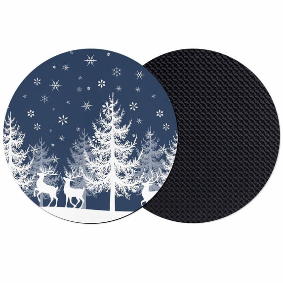 Christmas Blue Coasters Set of 2, Absorbent Coasters for Drinks, White Xmas Tree Elk Winter Snowflake Coaster for Desk Coffee Table Protection, Home Decor House Warming Gifts 4"
