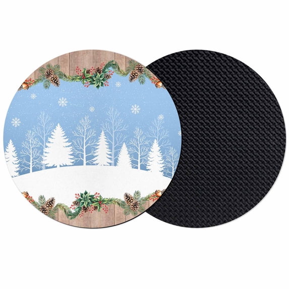 Christmas Blue Coasters Set of 2, Absorbent Coasters for Drinks, White Xmas Tree Forest Poinsettia Rustic Wooden Coaster for Desk Coffee Table Protection, Home Decor House Warming Gifts 4"