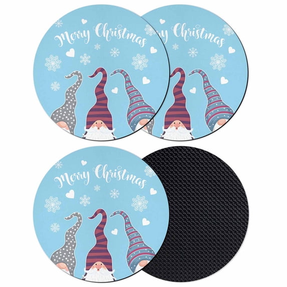 Christmas Blue Coasters Set of 4, Absorbent Coasters for Drinks, Cute Gnomes Xmas Winter Snowflakes Coaster for Desk Coffee Table Protection, Home Decor House Warming Gifts 4"