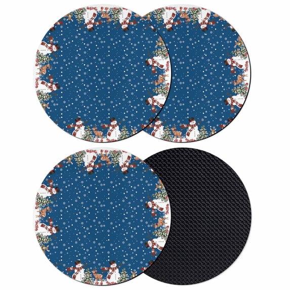 Christmas Blue Coasters Set of 4, Absorbent Coasters for Drinks, Cute Snowman Xmas Tree Elk Winter Snowflakes Coaster for Desk Coffee Table Protection, Home Decor House Warming Gifts 4"