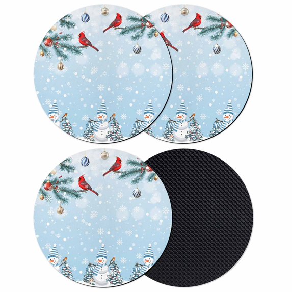 Christmas Blue Coasters Set of 4, Absorbent Coasters for Drinks, Xmas Snowman Pine Branch Cardinal Bird Snowflake Coaster for Desk Coffee Table Protection, Home Decor House Warming Gifts 4"