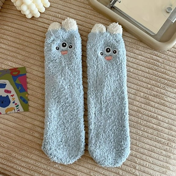 Christmas Blue Comfortable Tube Socks Winter Socks1 Pair Fuzzy Socks Ear Design Tube Socks Cute Animal Socks Fluffy Soft Winter Warm Socks Christmas Easter Giftsfor Women
